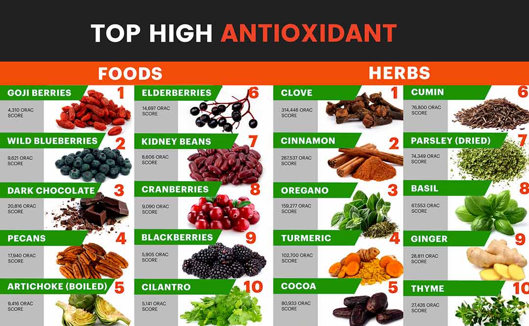 Which foods contain the most antioxidants